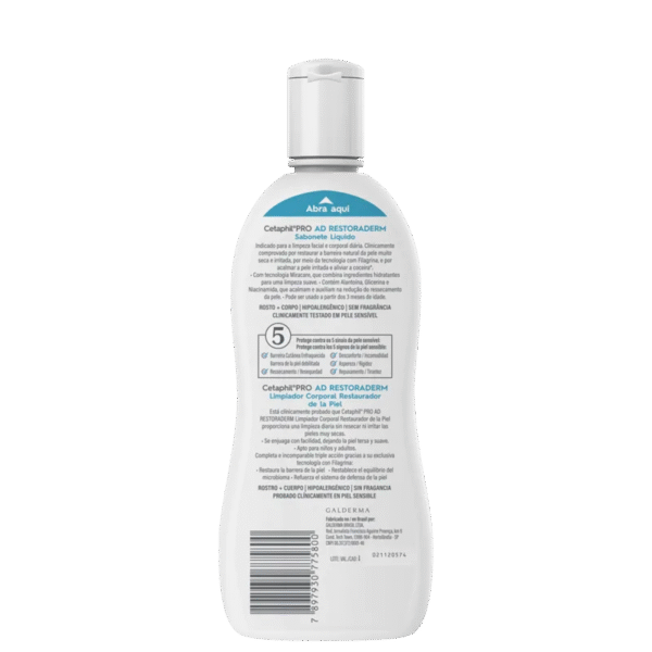 Cetaphil Pro AD Restoraderm - Sabonete Líquido Hipoalergênico 295ml - Imagem 2